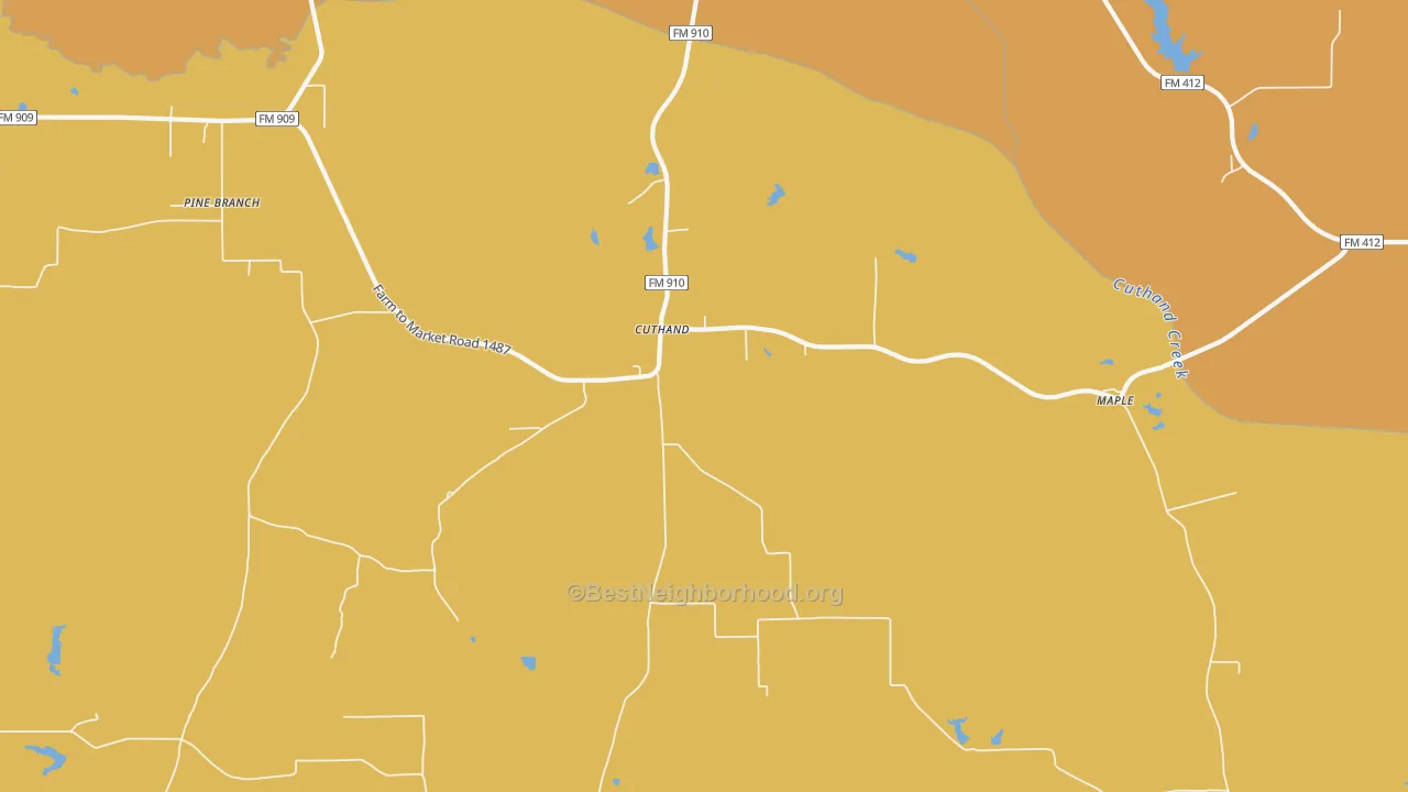 Map of the best neighborhoods in the Cuthand area, with better matches in green and worse matches in red