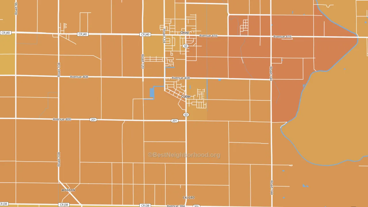 Map of the best neighborhoods in the Cutler area, with better matches in green and worse matches in red
