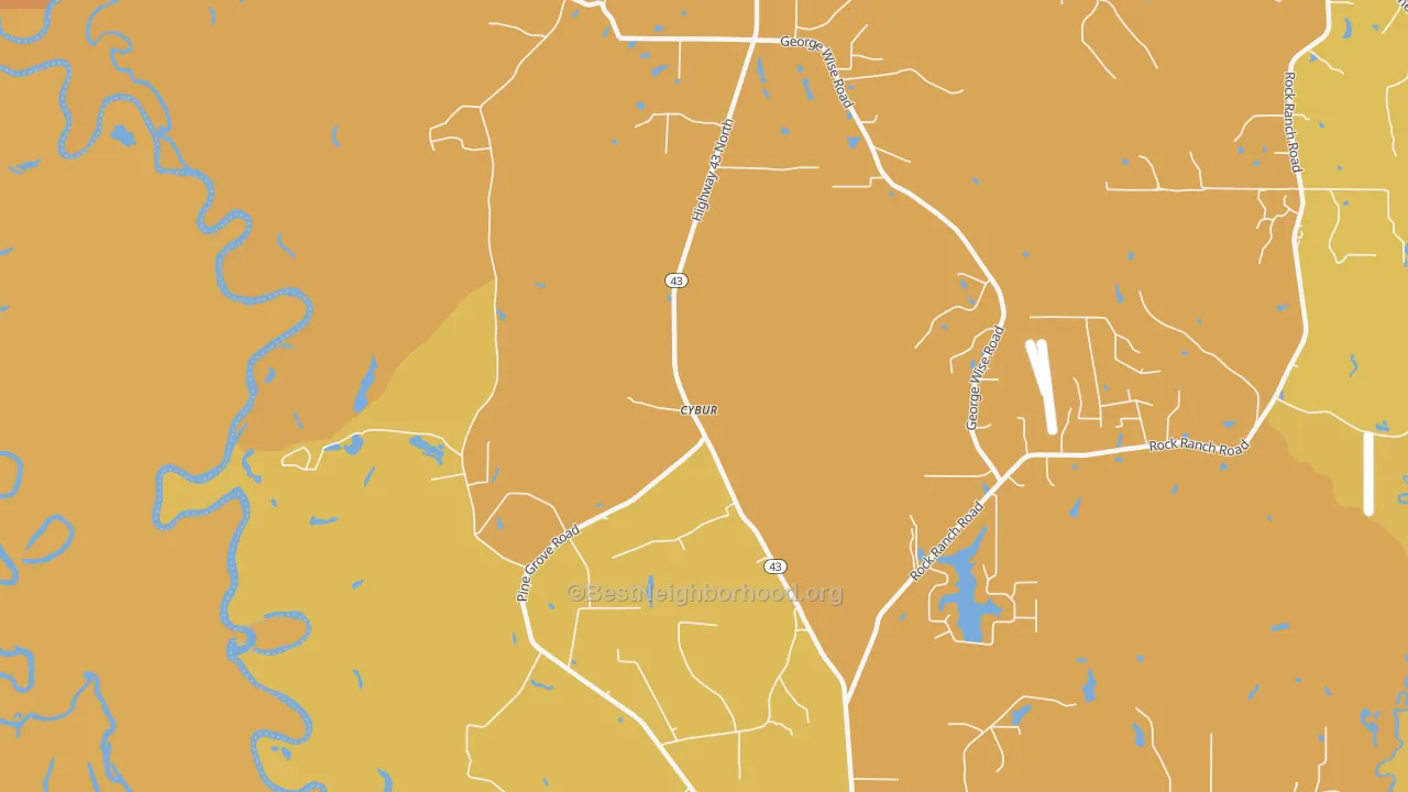 Map of the best neighborhoods in the Cybur area, with better matches in green and worse matches in red
