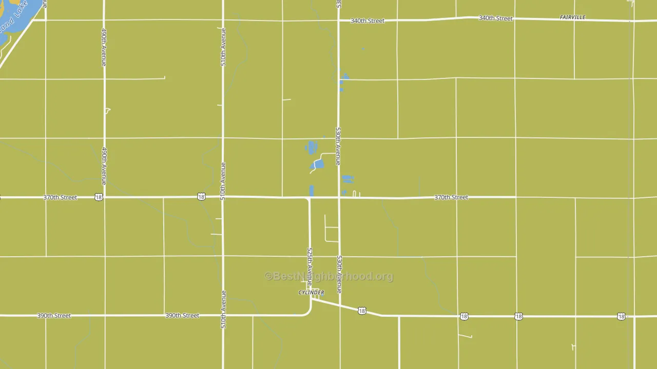 Map of the best neighborhoods in the Cylinder area, with better matches in green and worse matches in red