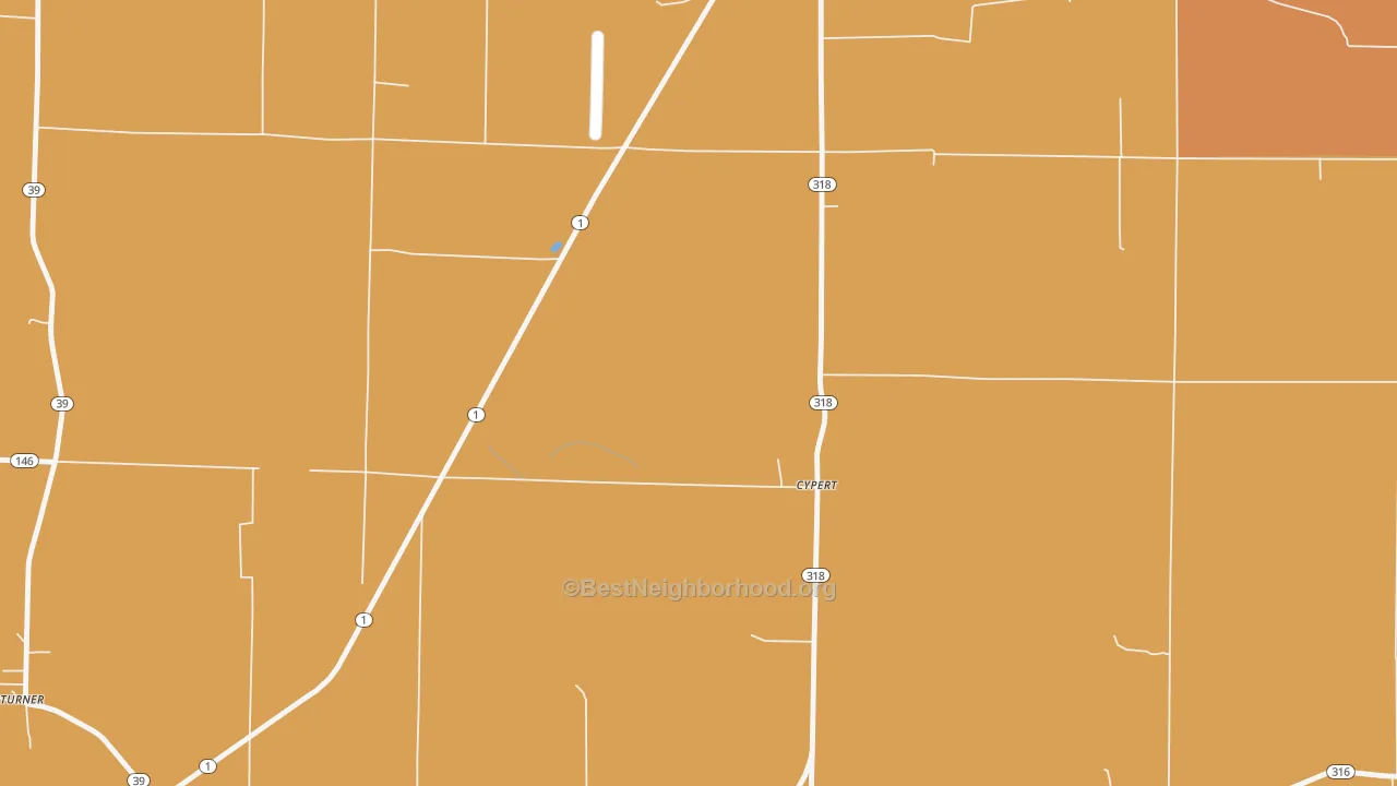 Map of the best neighborhoods in the Cypert area, with better matches in green and worse matches in red
