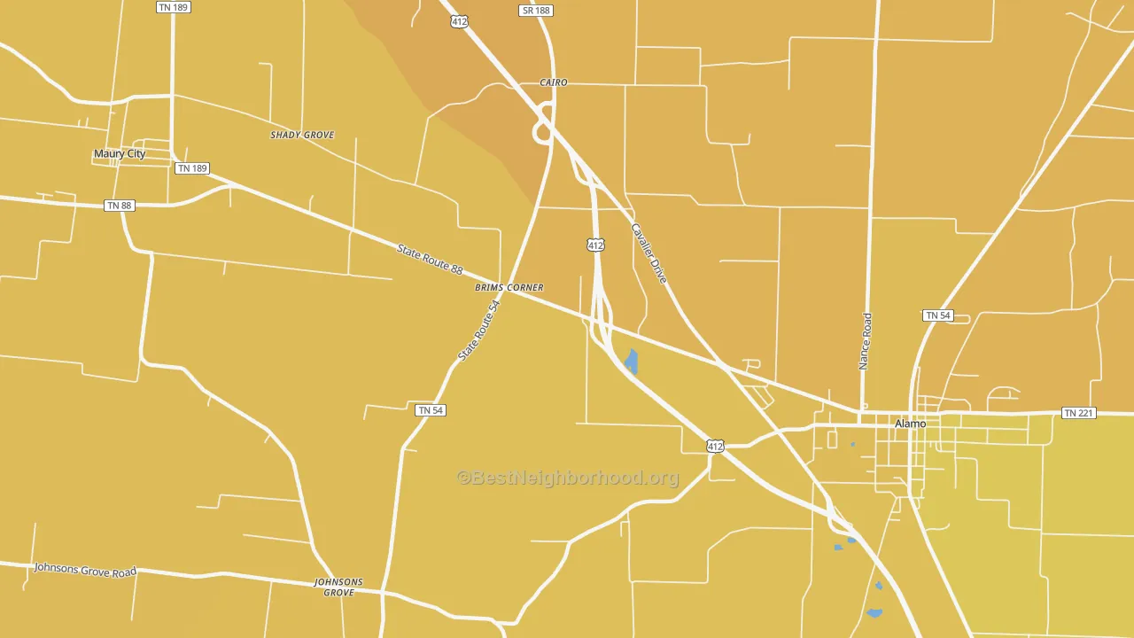 Map of the best neighborhoods in the Cypress area, with better matches in green and worse matches in red