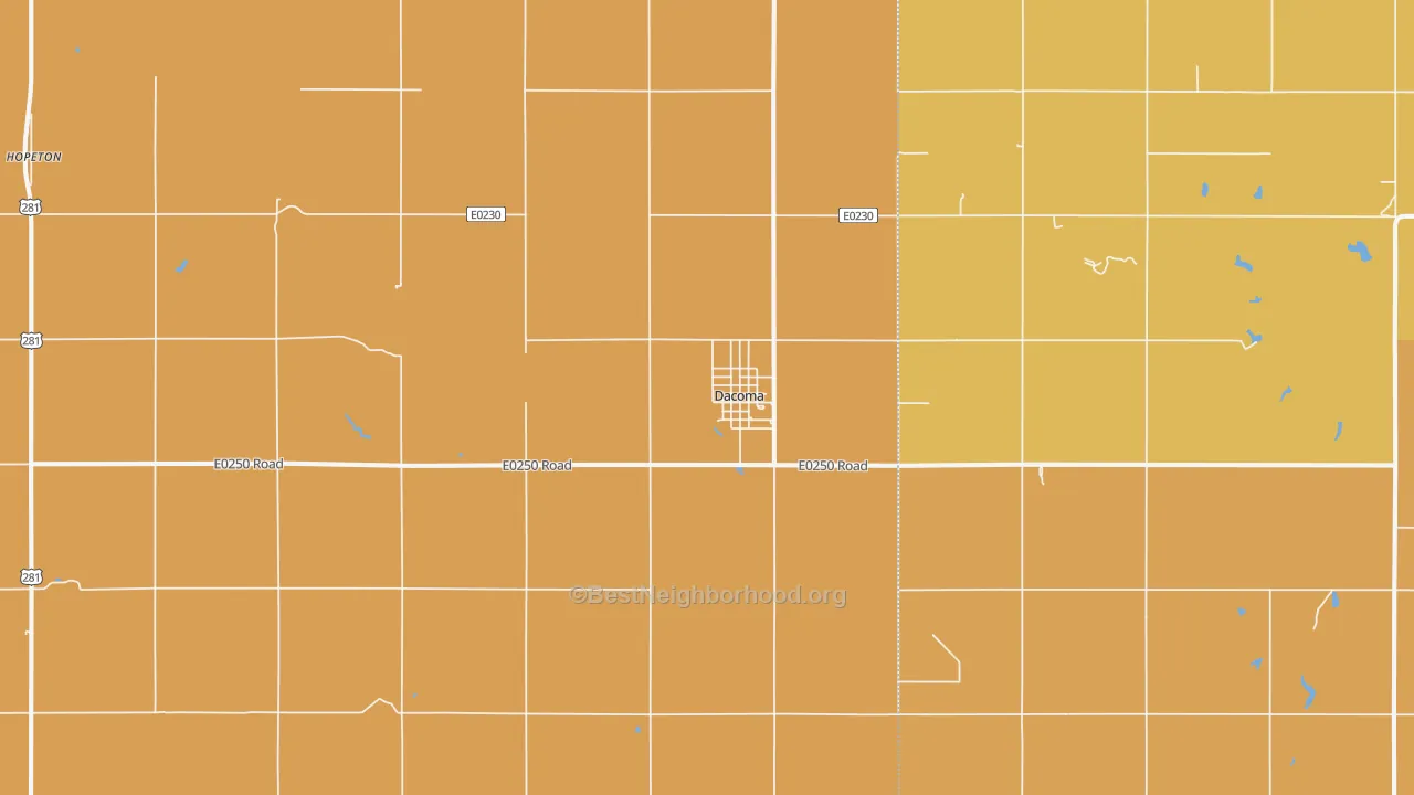 Map of the best neighborhoods in the Dacoma area, with better matches in green and worse matches in red