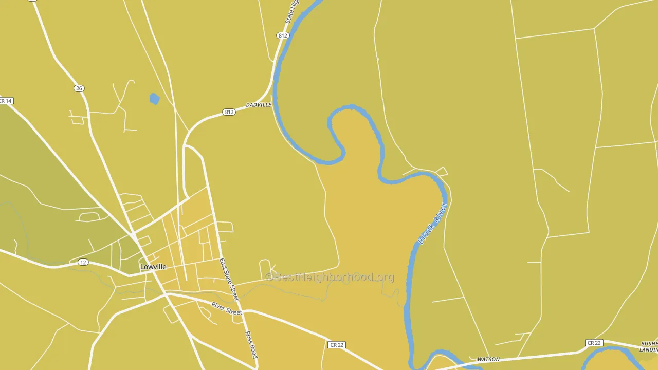 Map of the best neighborhoods in the Dadville area, with better matches in green and worse matches in red