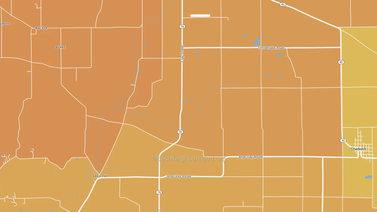 Map of the best neighborhoods in the Daggett area, with better matches in green and worse matches in red