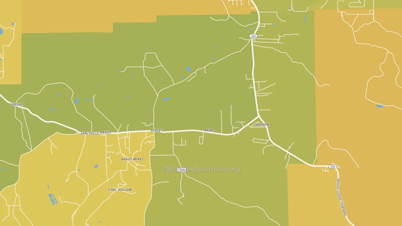 Map of the best neighborhoods in the Dagus area, with better matches in green and worse matches in red