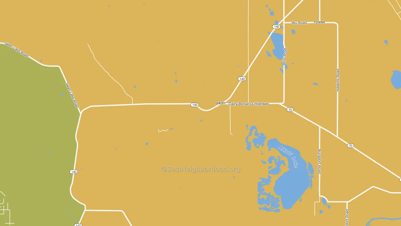 Map of the best neighborhoods in the Dairy area, with better matches in green and worse matches in red