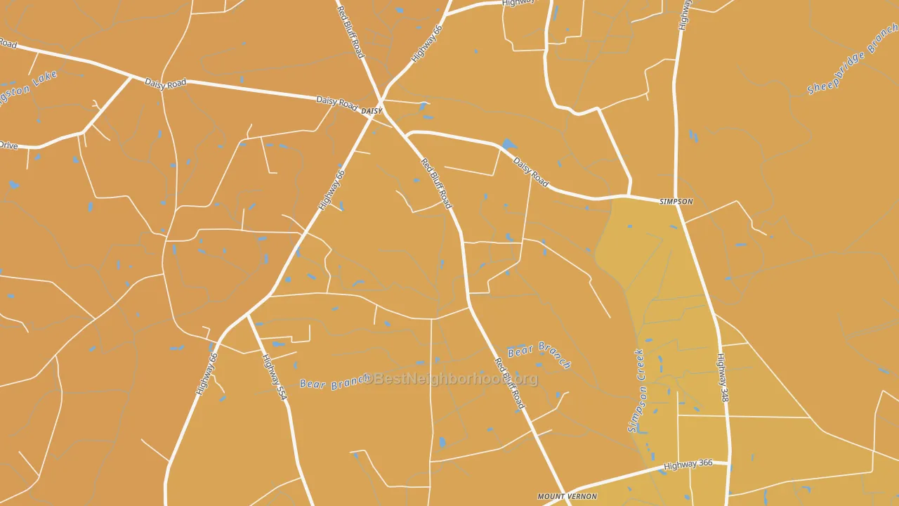 Map of the best neighborhoods in the Daisy area, with better matches in green and worse matches in red