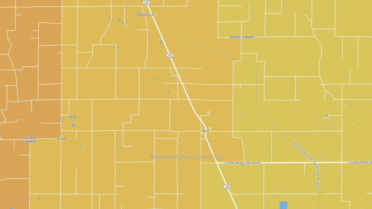 Map of the best neighborhoods in the Dale area, with better matches in green and worse matches in red