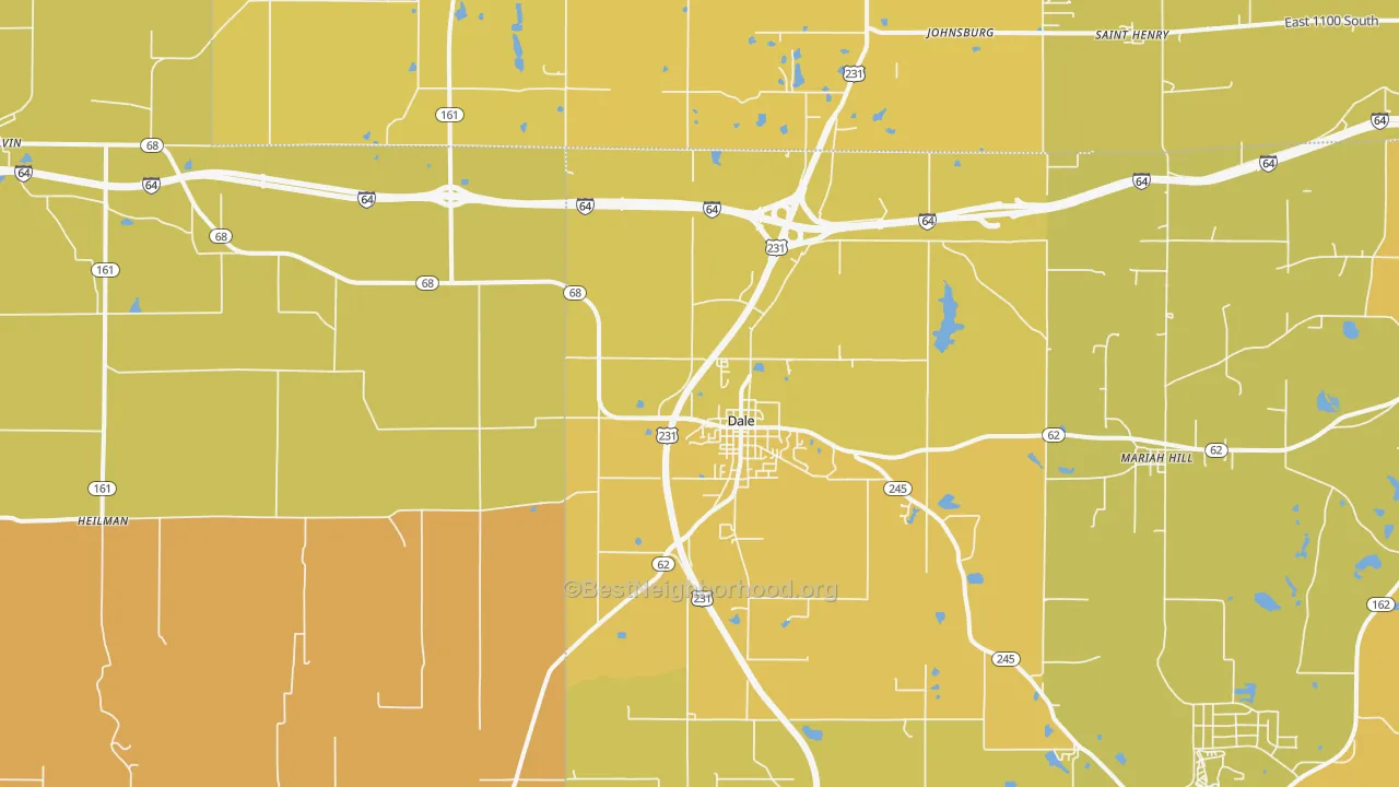 Map of the best neighborhoods in the Dale area, with better matches in green and worse matches in red