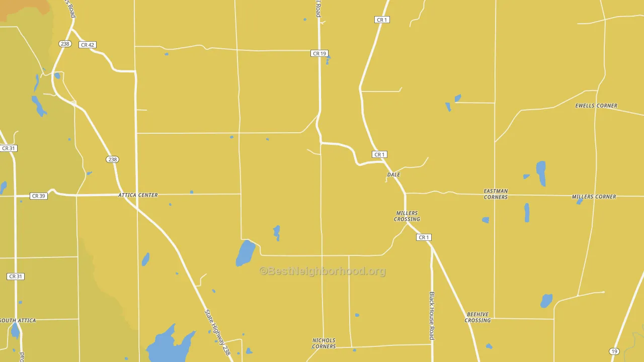 Map of the best neighborhoods in the Dale area, with better matches in green and worse matches in red