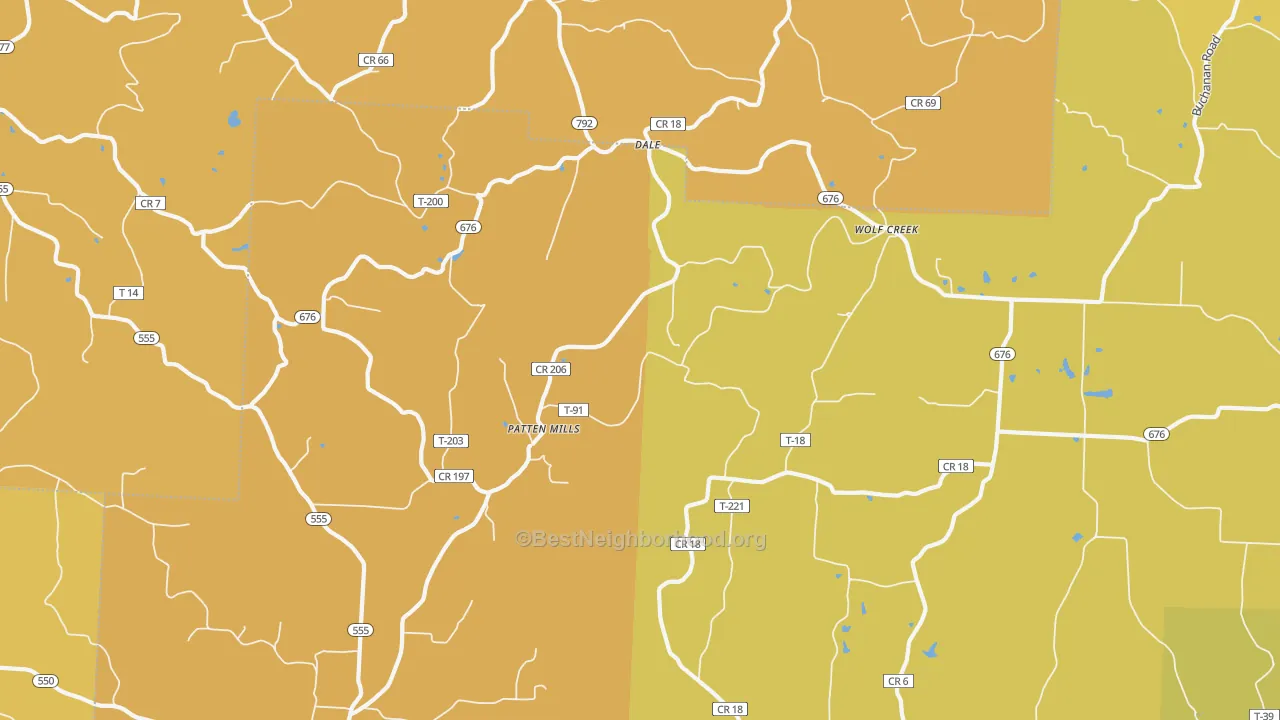 Map of the best neighborhoods in the Dale area, with better matches in green and worse matches in red