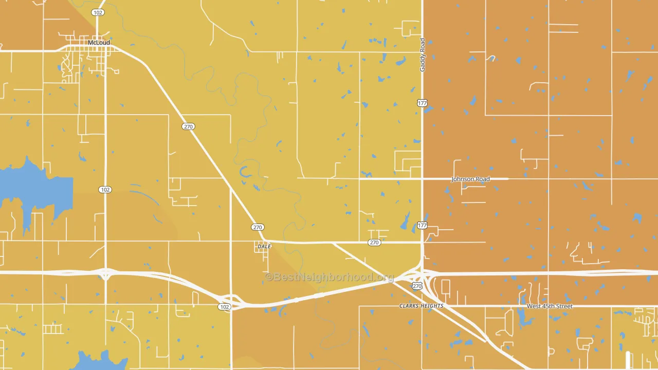 Map of the best neighborhoods in the Dale area, with better matches in green and worse matches in red