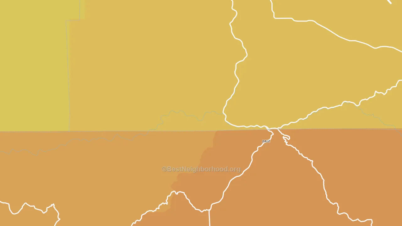 Map of the best neighborhoods in the Dale area, with better matches in green and worse matches in red