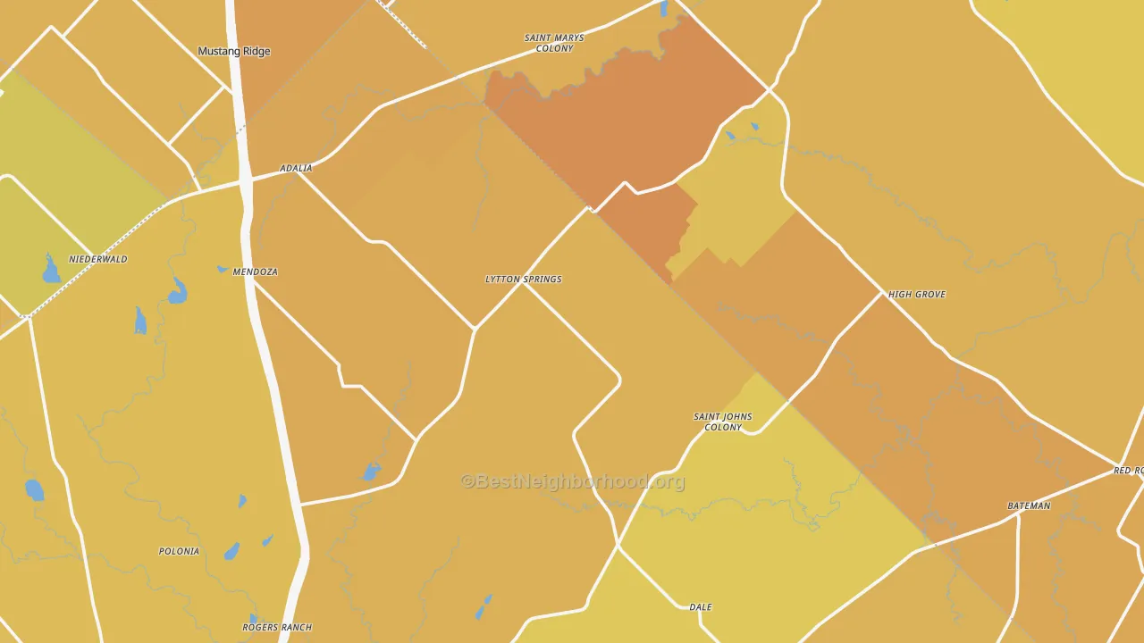 Map of the best neighborhoods in the Dale area, with better matches in green and worse matches in red