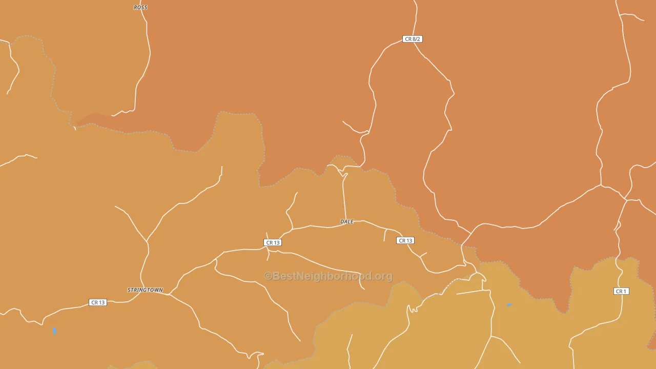Map of the best neighborhoods in the Dale area, with better matches in green and worse matches in red