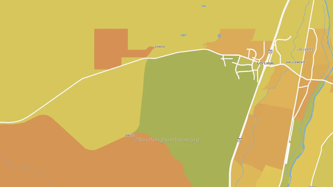 Map of the best neighborhoods in the Dalies area, with better matches in green and worse matches in red