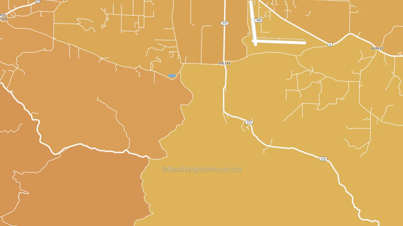 Map of the best neighborhoods in the Dallas area, with better matches in green and worse matches in red