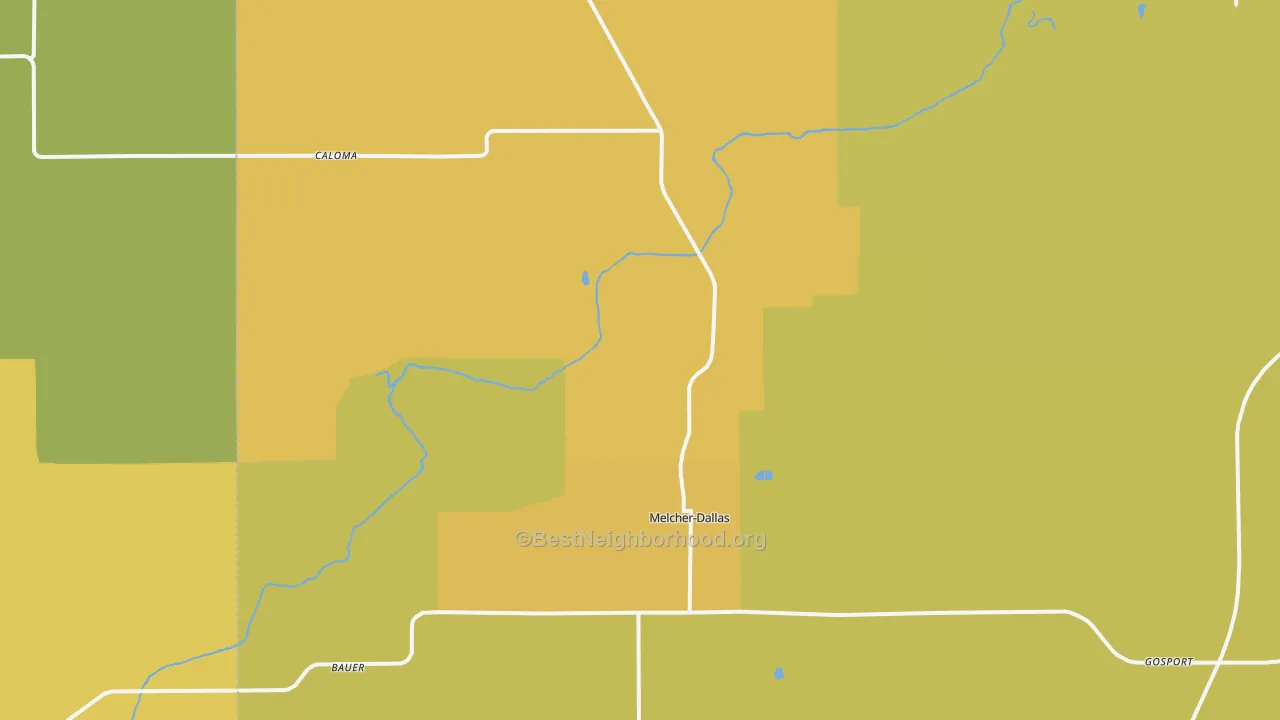 Map of the best neighborhoods in the Dallas area, with better matches in green and worse matches in red