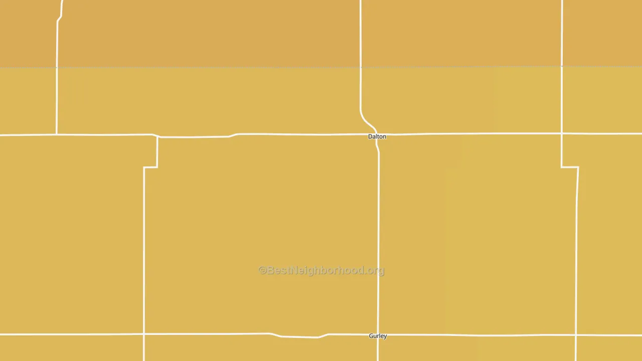 Map of the best neighborhoods in the Dalton area, with better matches in green and worse matches in red