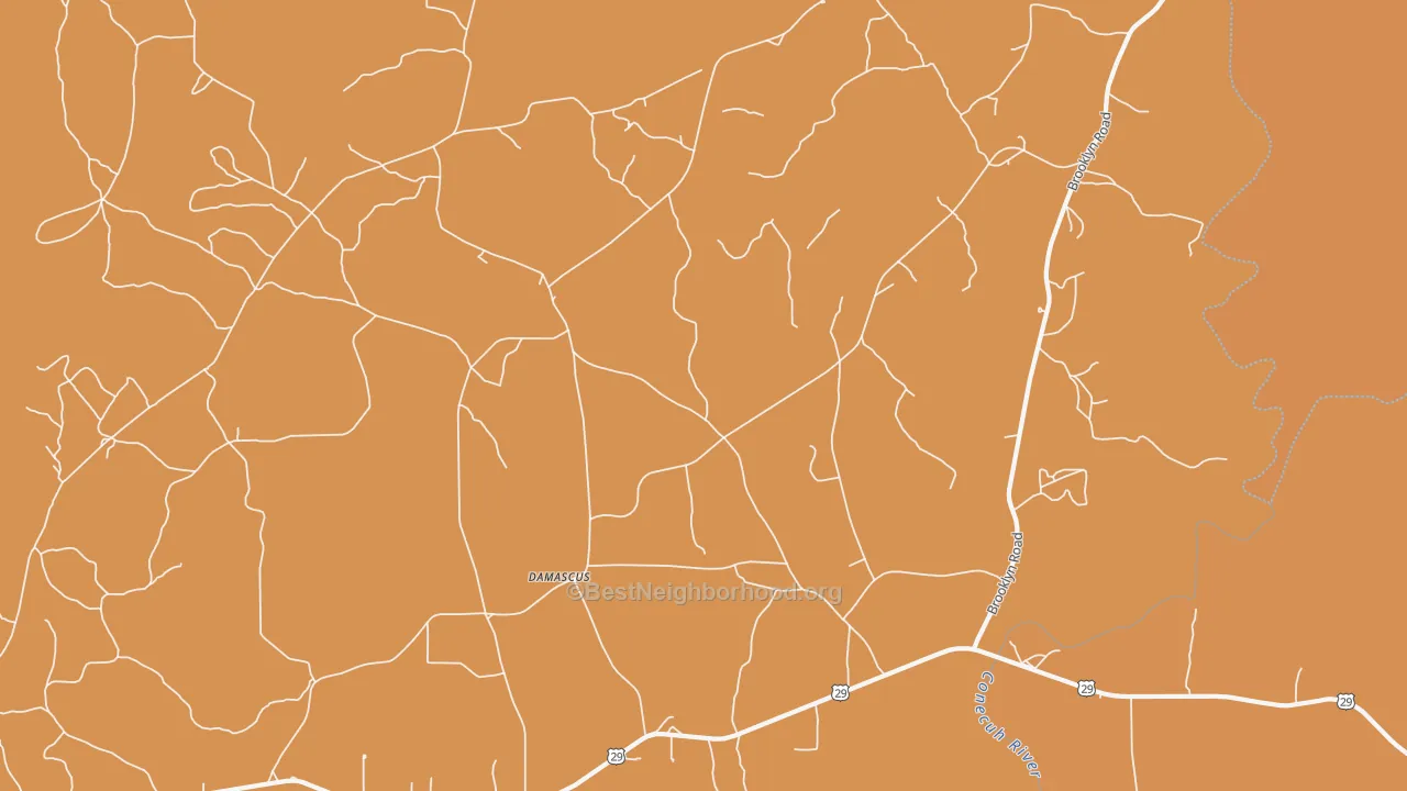 Map of the best neighborhoods in the Damascus area, with better matches in green and worse matches in red