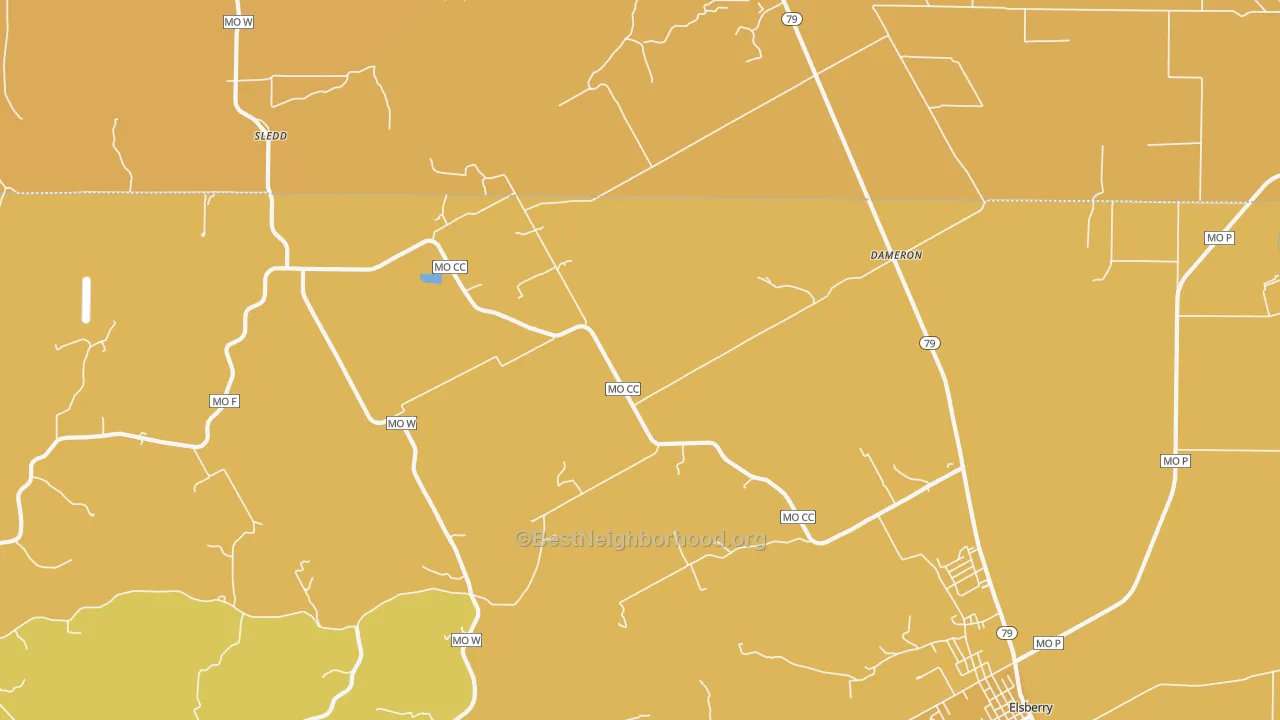 Map of the best neighborhoods in the Dameron area, with better matches in green and worse matches in red