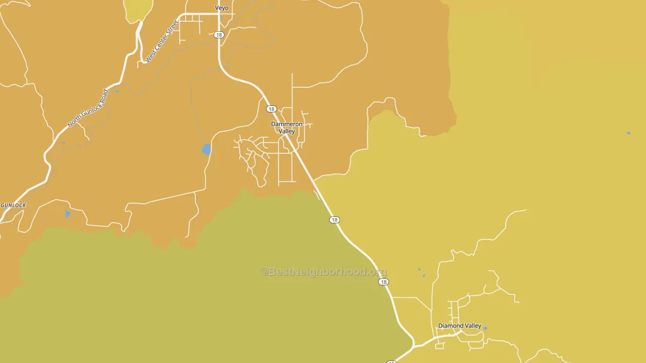 Map of the best neighborhoods in the Dammeron Valley area, with better matches in green and worse matches in red