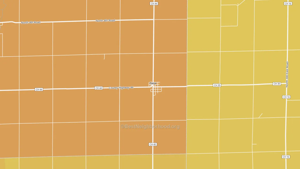 Map of the best neighborhoods in the Dana area, with better matches in green and worse matches in red