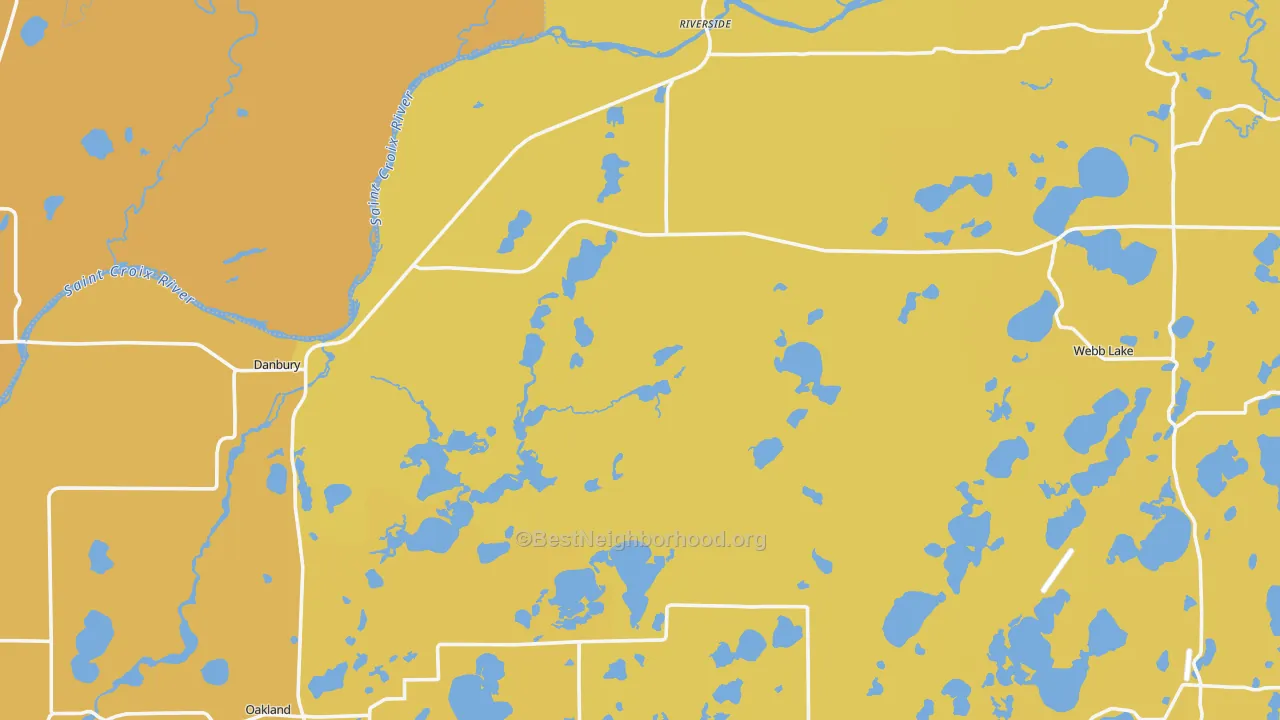 Map of the best neighborhoods in the Danbury area, with better matches in green and worse matches in red
