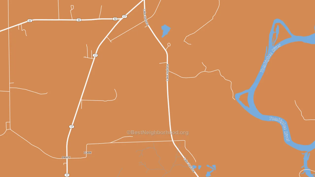 Map of the best neighborhoods in the Dancy area, with better matches in green and worse matches in red