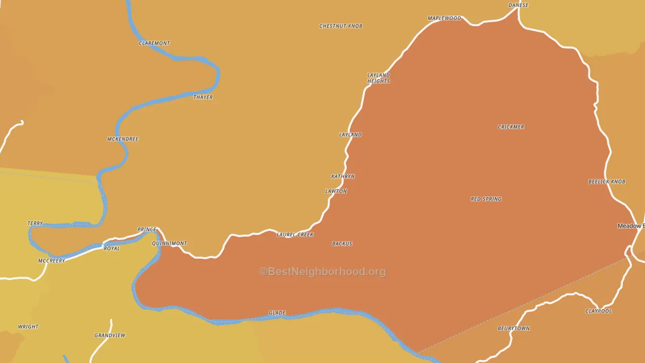 Map of the best neighborhoods in the Danese area, with better matches in green and worse matches in red
