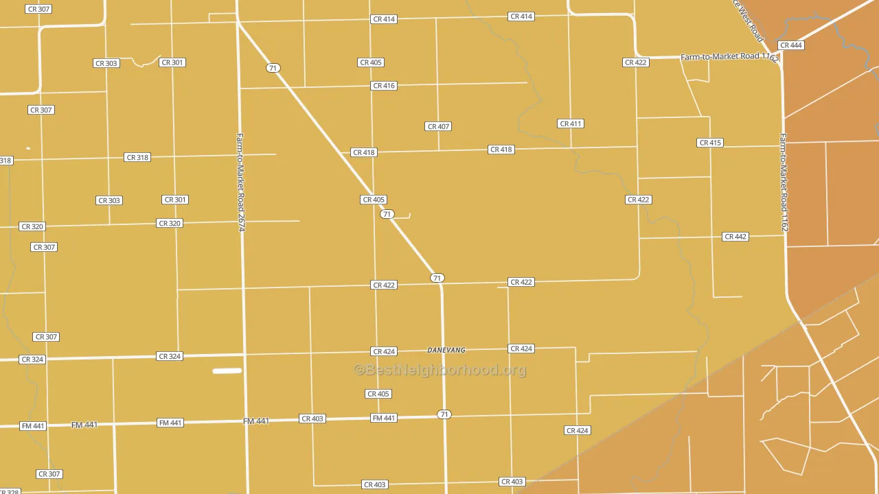 Map of the best neighborhoods in the Danevang area, with better matches in green and worse matches in red