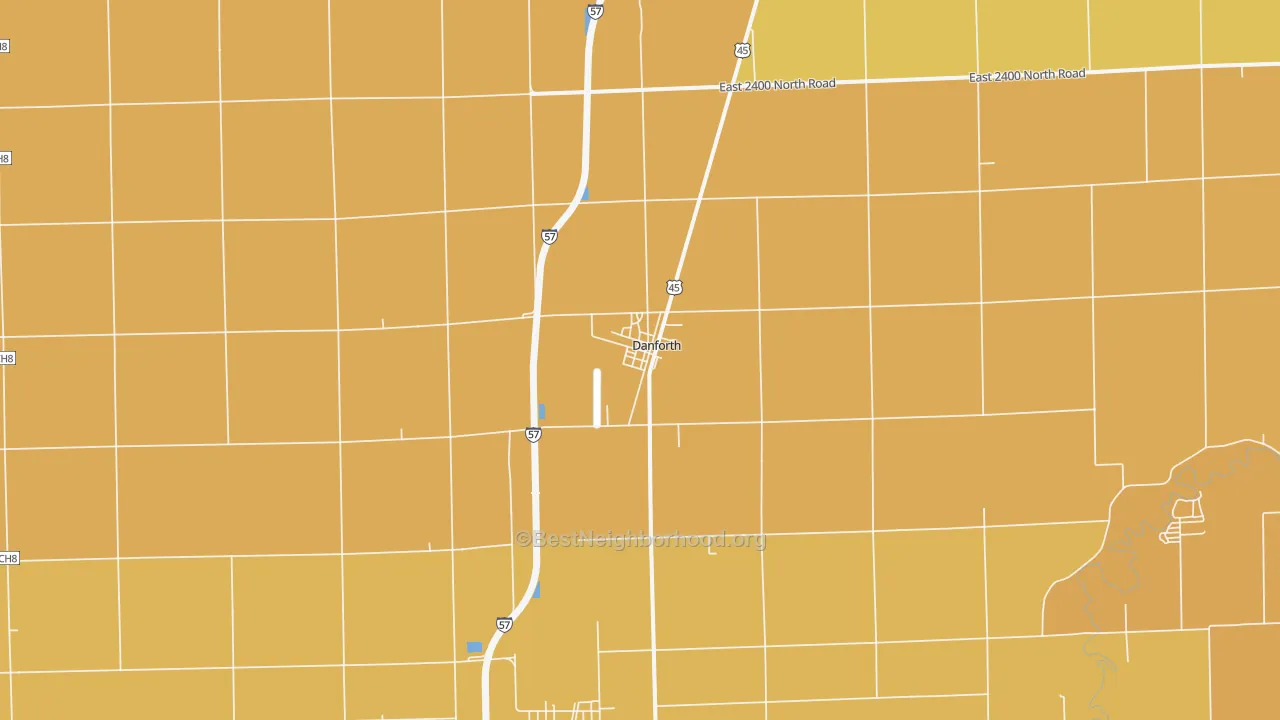 Map of the best neighborhoods in the Danforth area, with better matches in green and worse matches in red