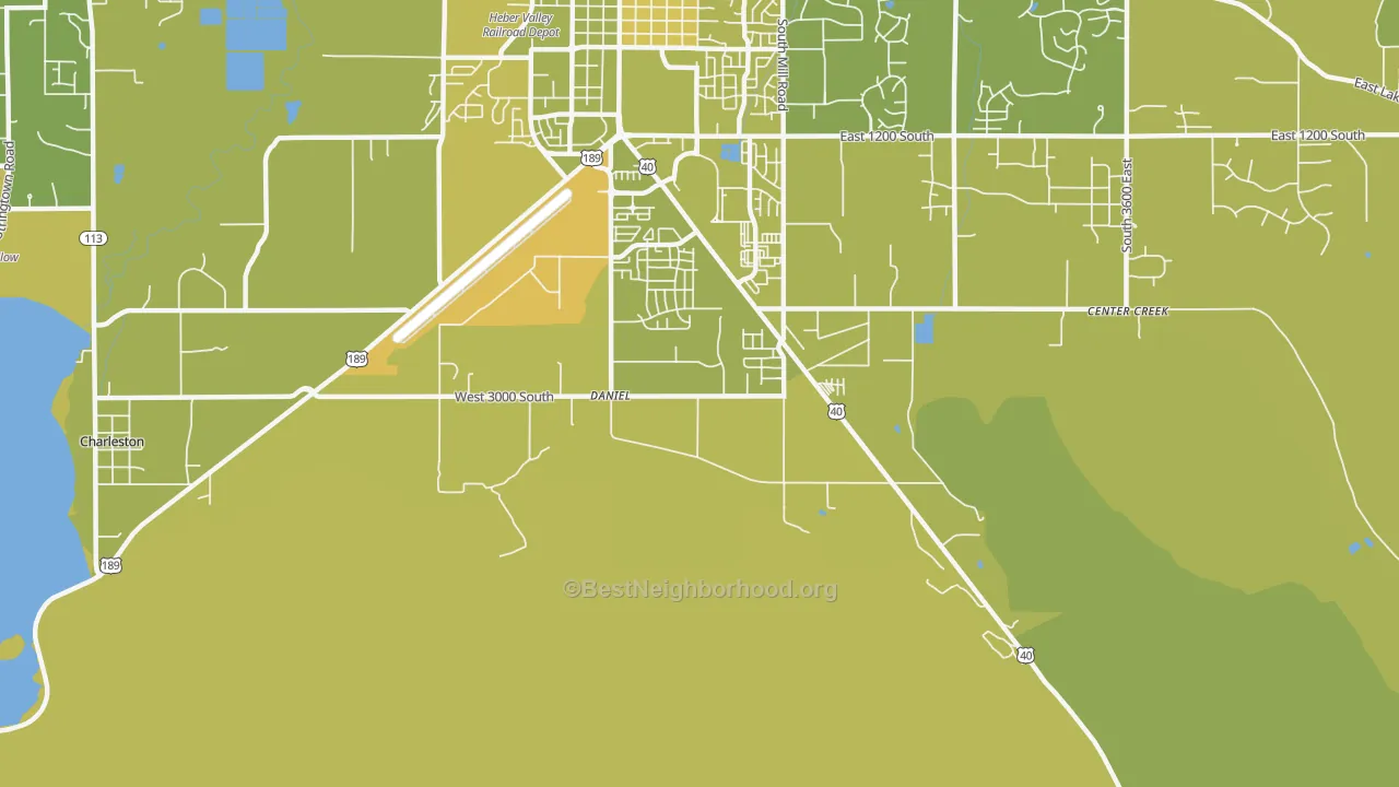 Map of the best neighborhoods in the Daniel area, with better matches in green and worse matches in red