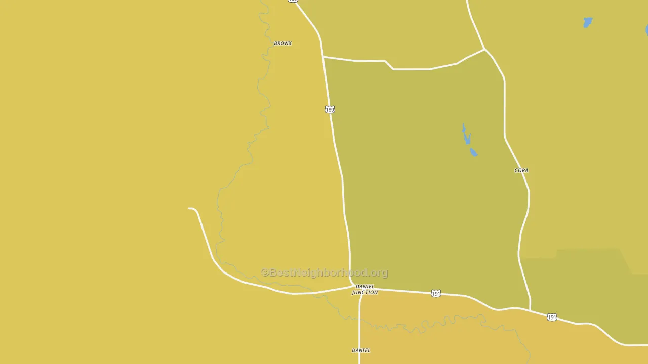 Map of the best neighborhoods in the Daniel area, with better matches in green and worse matches in red