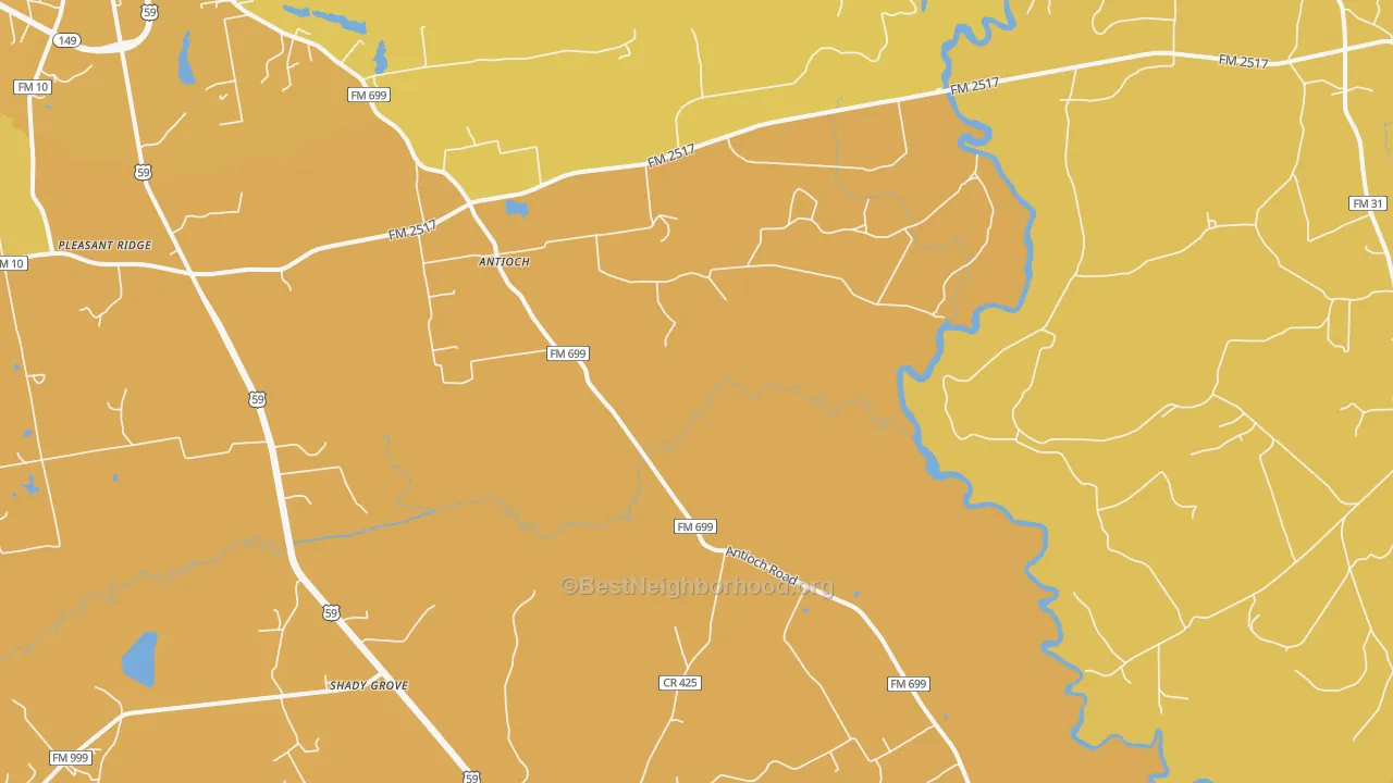 Map of the best neighborhoods in the Daniels area, with better matches in green and worse matches in red