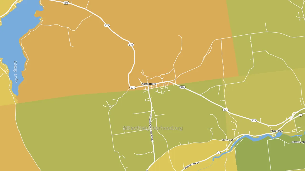 Map of the best neighborhoods in the Dannemora area, with better matches in green and worse matches in red