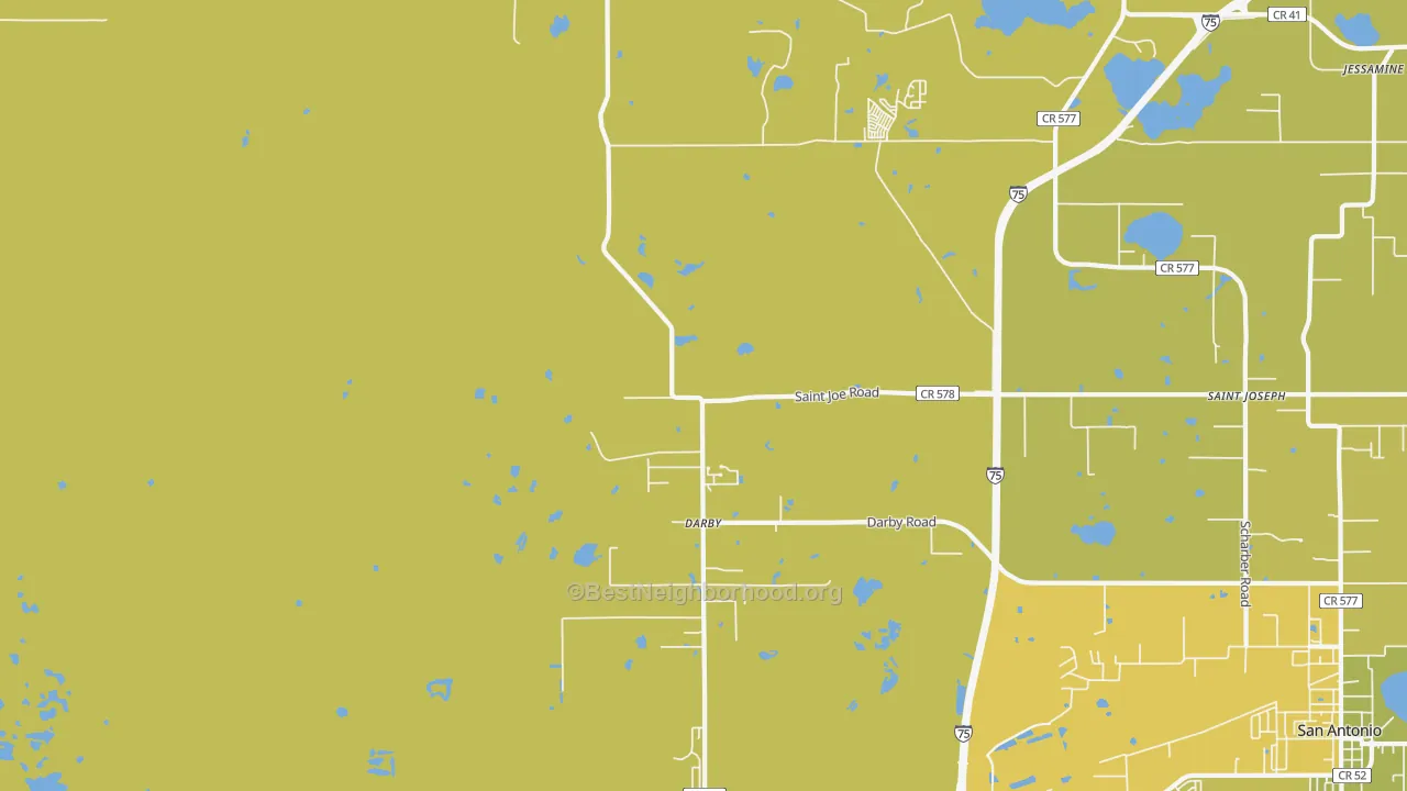Map of the best neighborhoods in the Darby area, with better matches in green and worse matches in red