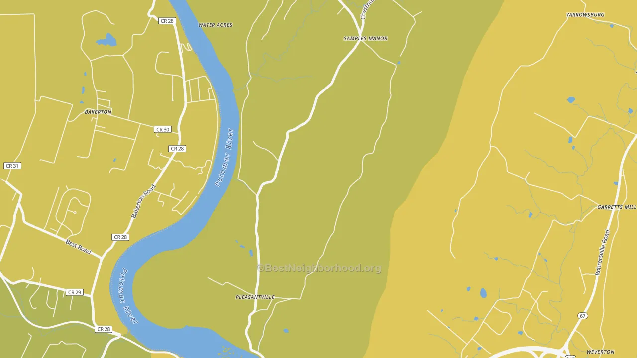 Map of the best neighborhoods in the Dargan area, with better matches in green and worse matches in red