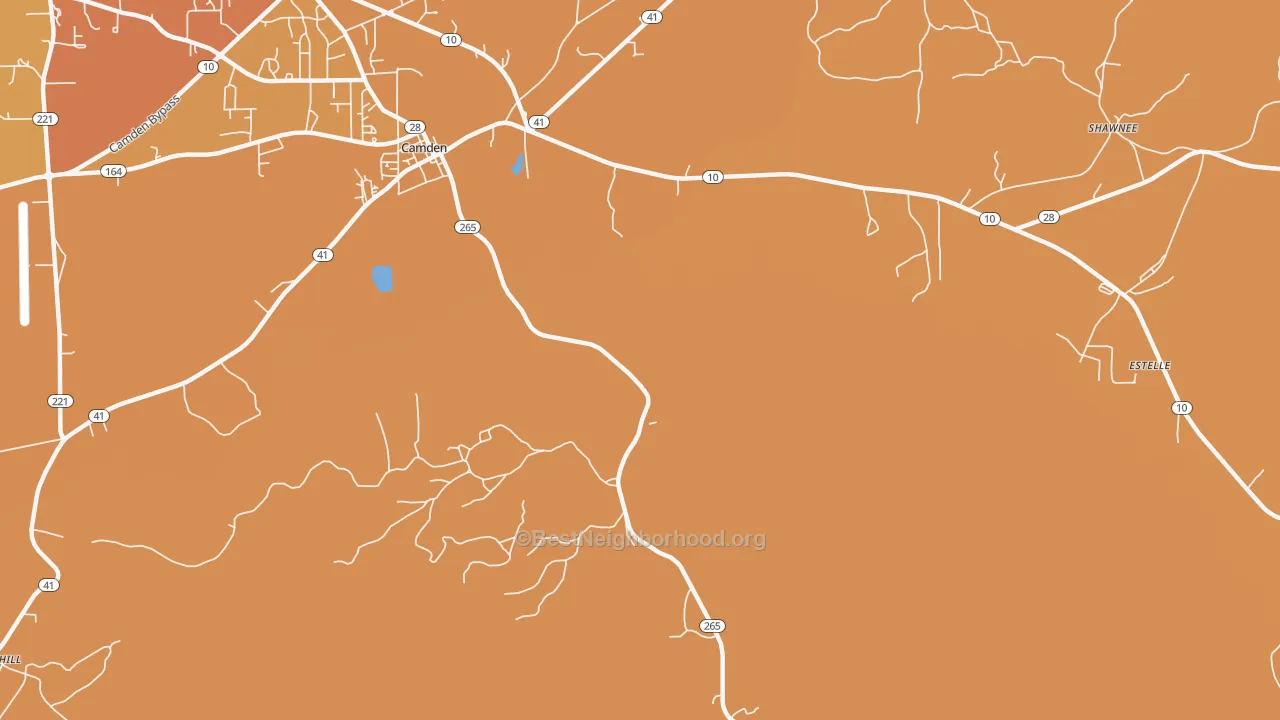 Map of the best neighborhoods in the Darlington area, with better matches in green and worse matches in red