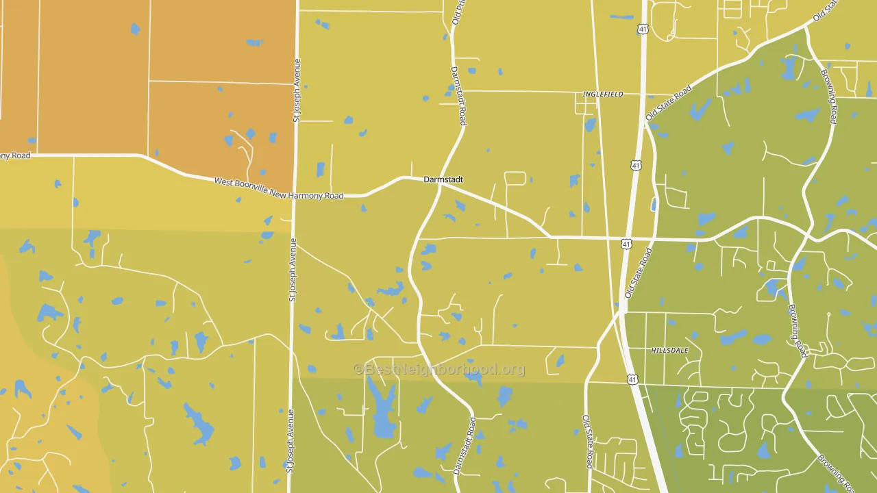 Map of the best neighborhoods in the Darmstadt area, with better matches in green and worse matches in red