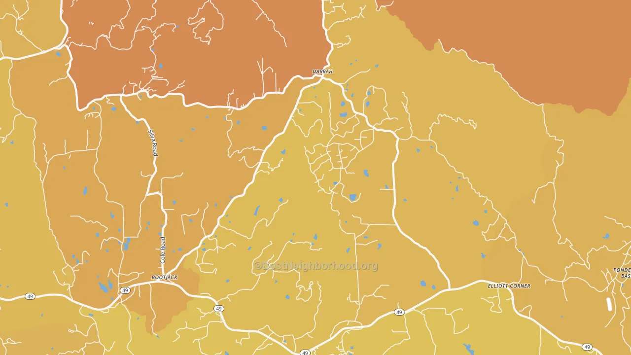 Map of the best neighborhoods in the Darrah area, with better matches in green and worse matches in red