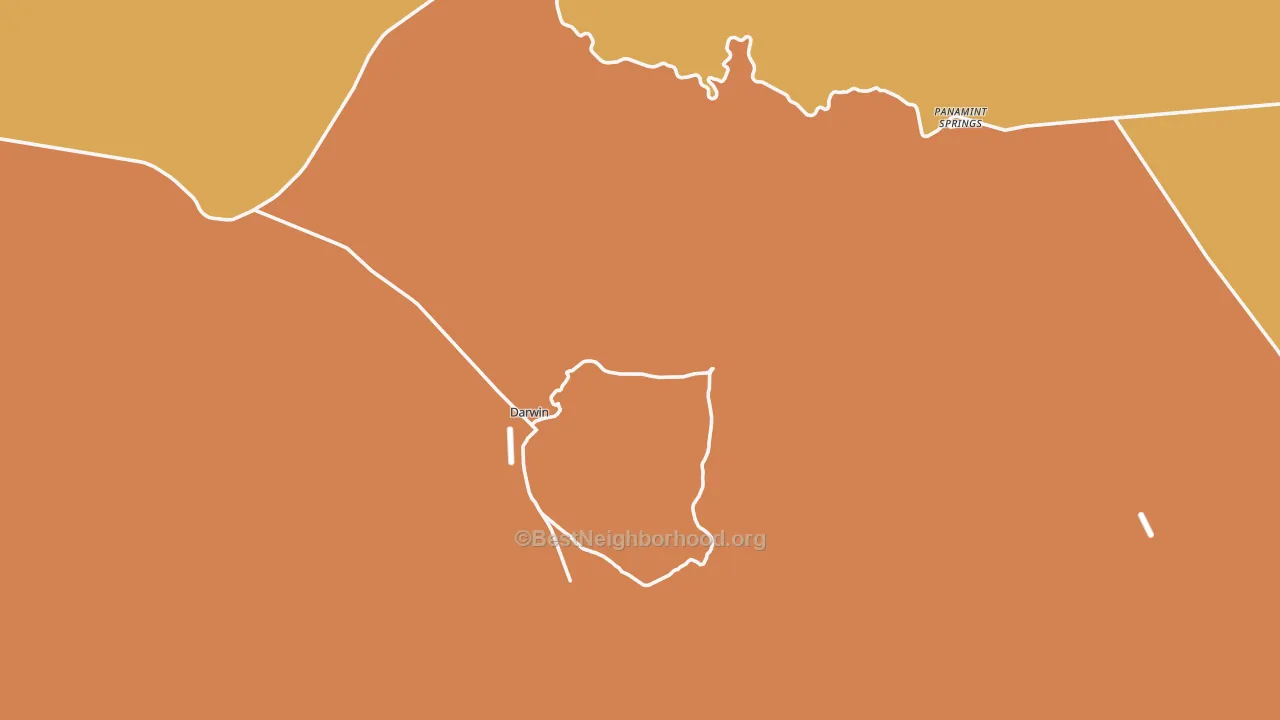 Map of the best neighborhoods in the Darwin area, with better matches in green and worse matches in red
