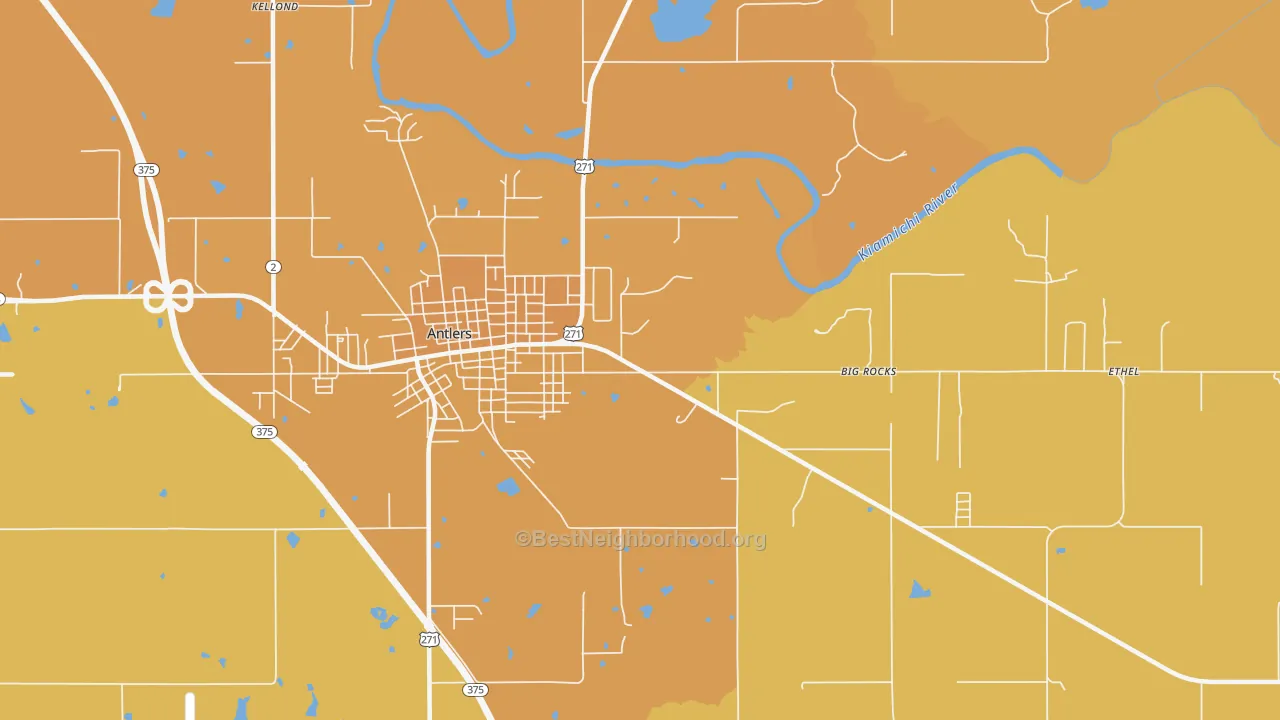 Map of the best neighborhoods in the Darwin area, with better matches in green and worse matches in red