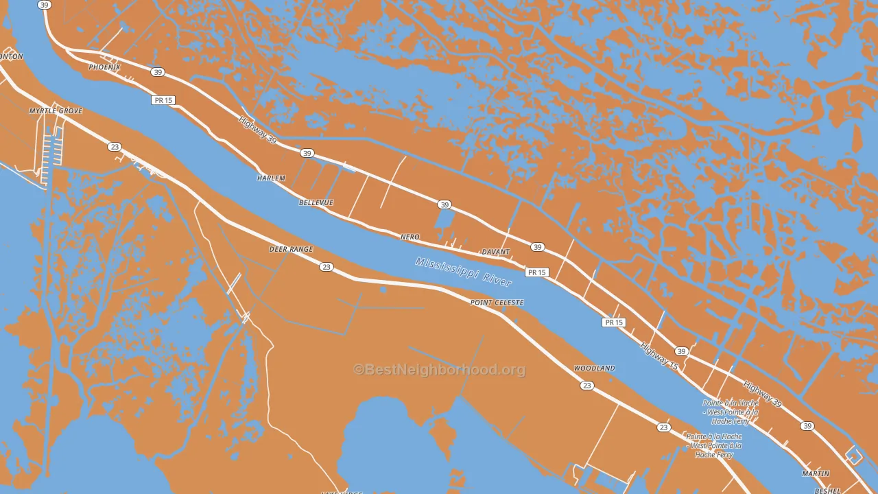 Map of the best neighborhoods in the Davant area, with better matches in green and worse matches in red