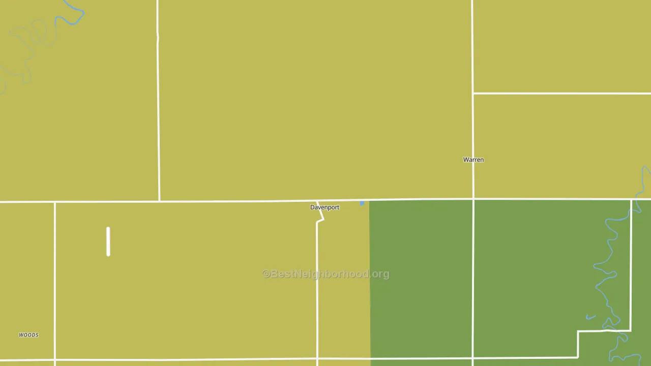 Map of the best neighborhoods in the Davenport area, with better matches in green and worse matches in red
