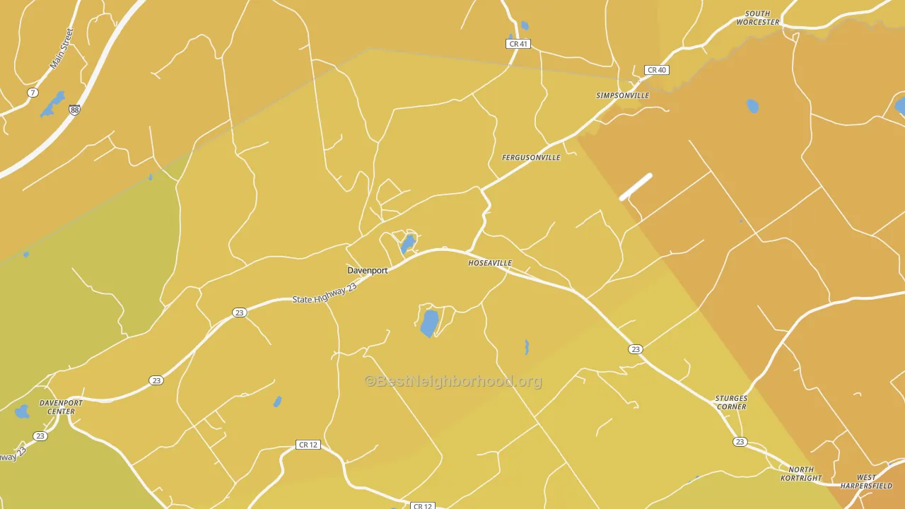 Map of the best neighborhoods in the Davenport area, with better matches in green and worse matches in red