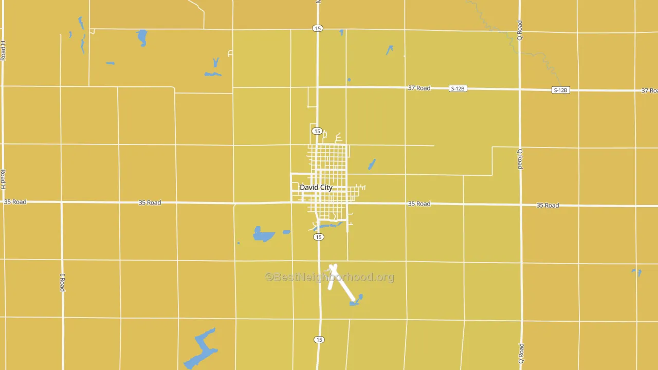 Map of the best neighborhoods in the David City area, with better matches in green and worse matches in red
