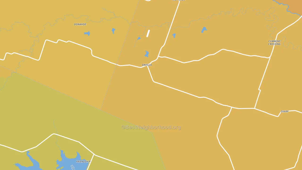 Map of the best neighborhoods in the Davilla area, with better matches in green and worse matches in red
