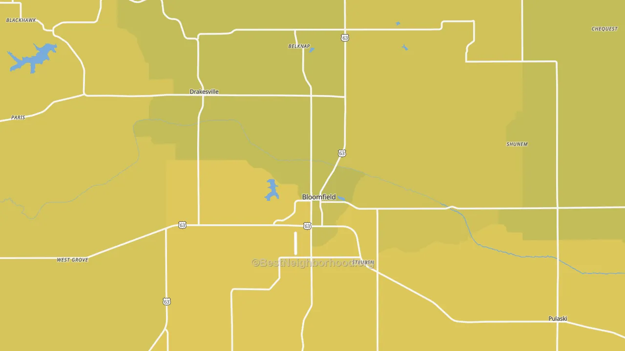 Map of the best neighborhoods in the Davis County area, with better matches in green and worse matches in red